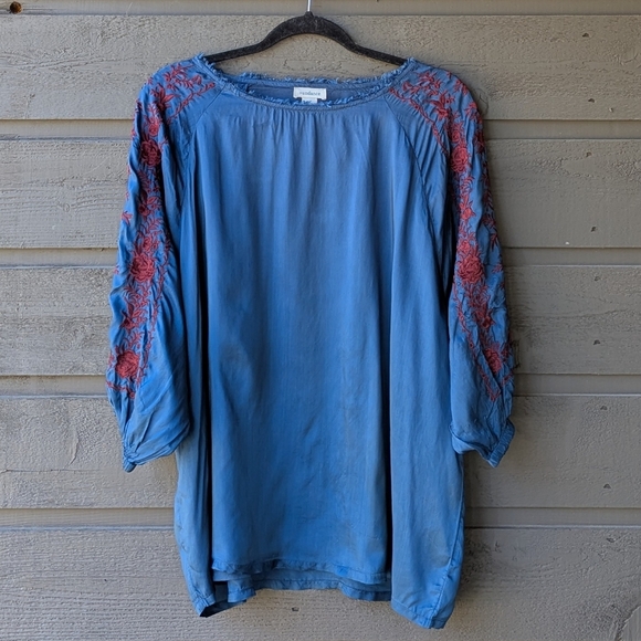 Sundance Tops - Sundance Dark Blue Wide Neck Embroidered Blouse Size Medium